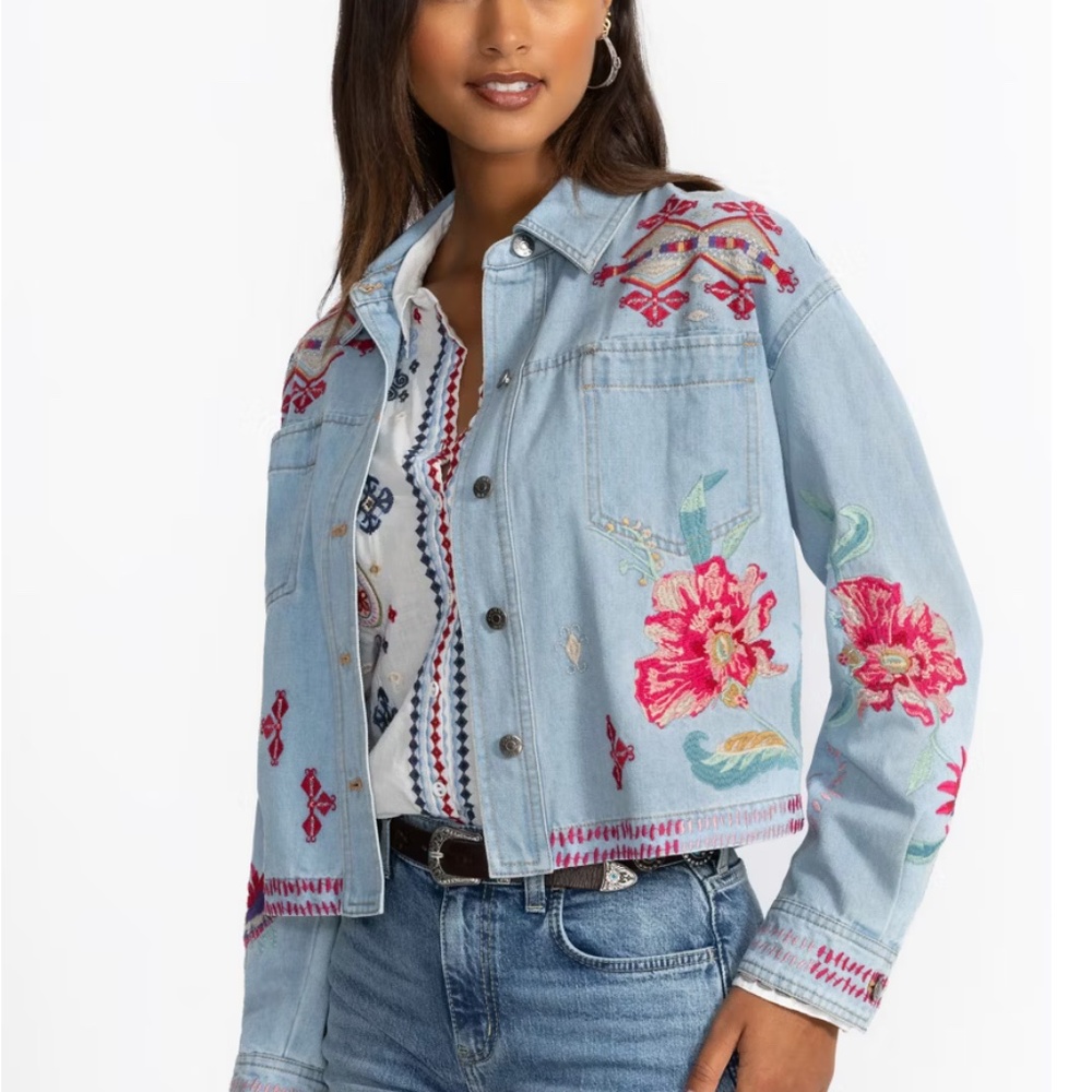 Johnny Was Talulla Cropped Denim Jacket, Size Large, New - Picture 5 of 5